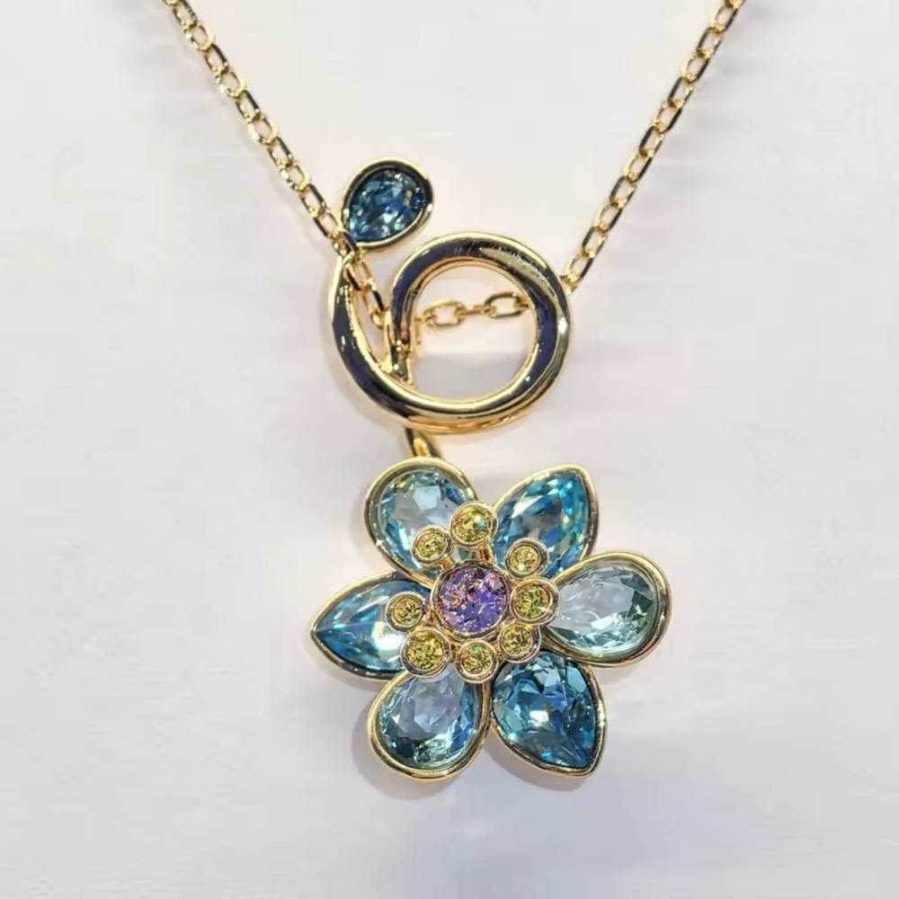 Swarovski Gold Necklace with Blue and Yellow Floral Pendant - Picture 2 of 3
